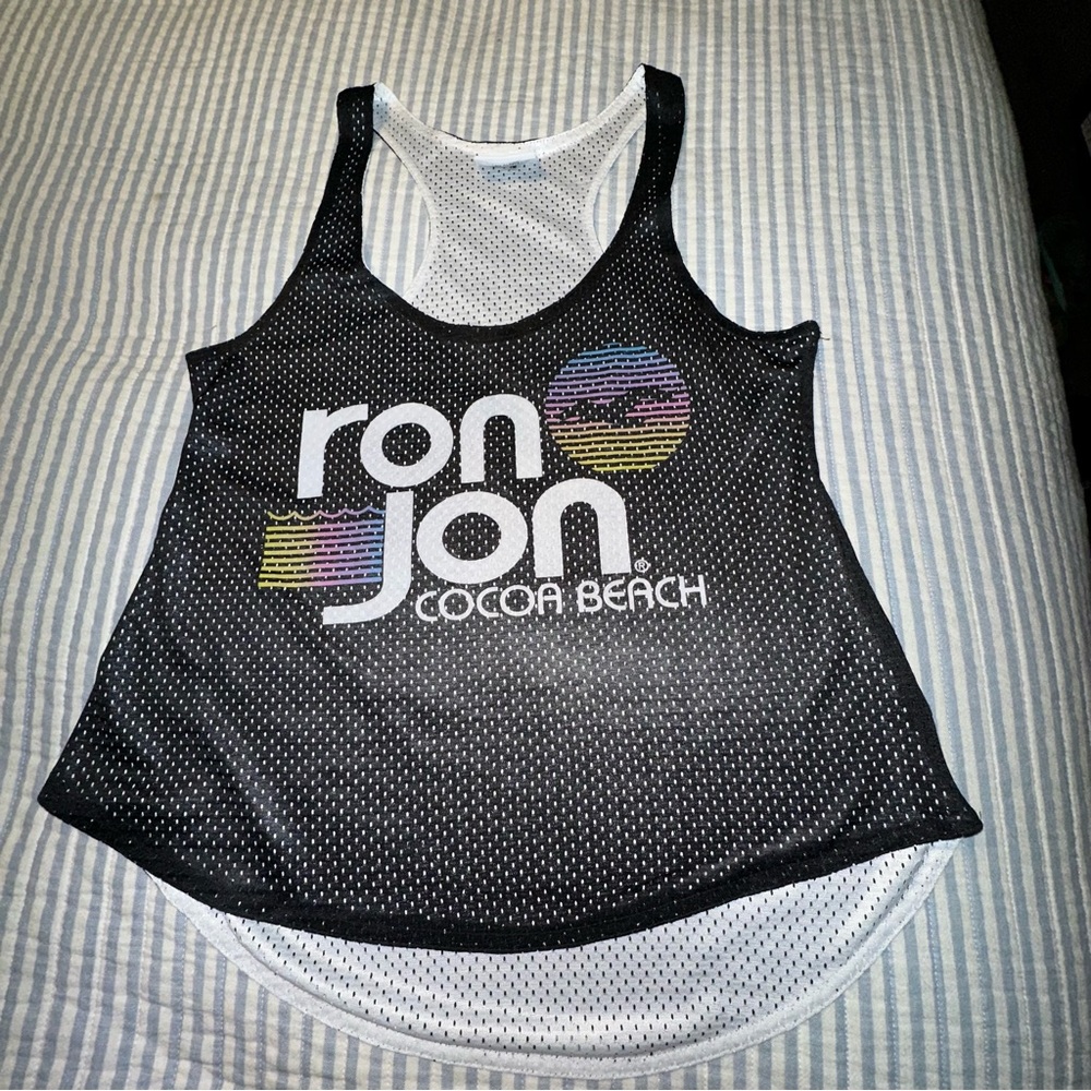 Ron Jon Surf Shop Cocoa Beach Mesh Tank Top Black Rainbow‎ Logo Medium OD-547N